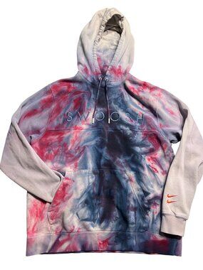 Nike Swoosh Tie Dye Hoodie Large Multicolor Cotton-Blend Kangaroo Pocket